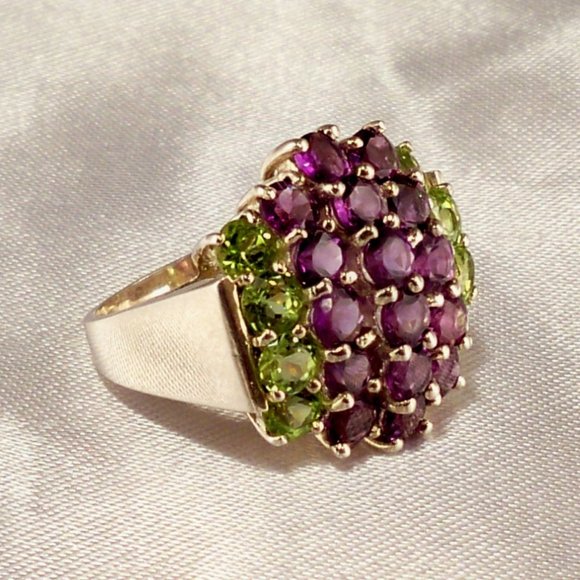 Round Cut Amethyst* Peridot* Sterling Silver Ring